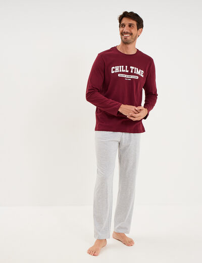 Ensemble pyjama pantalon et t-shirt bordeaux homme
