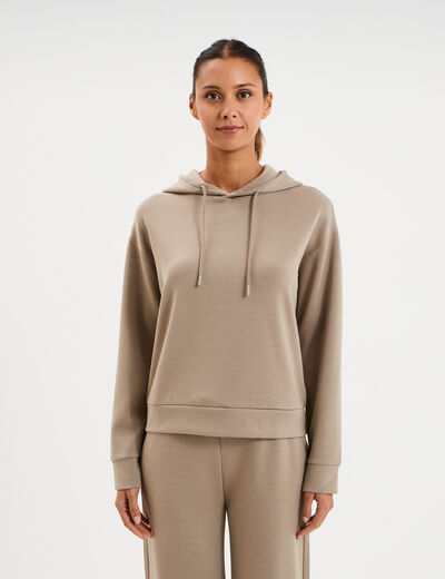 Sweat hoodie manches longues &agrave; capuche taupe femme