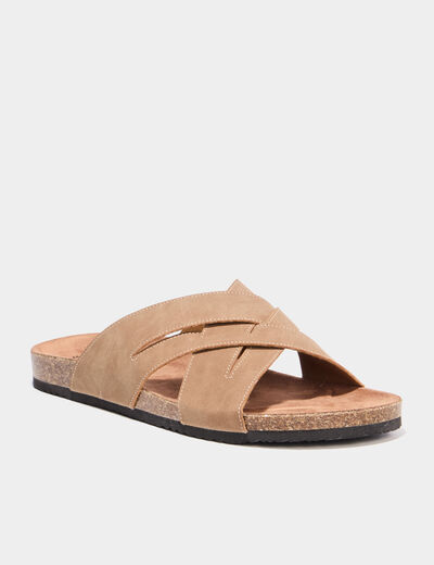 Mules brides crois&eacute;es sable homme