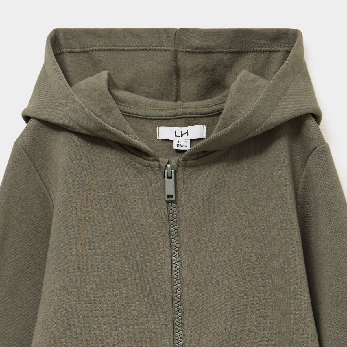 Sweat zipp&eacute; &agrave; capuche en molleton vert kaki gar&ccedil;on