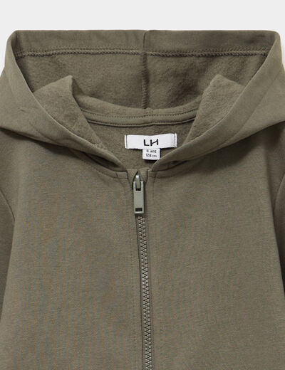 Sweat zipp&eacute; &agrave; capuche en molleton vert kaki gar&ccedil;on
