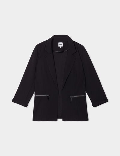 Veste blazer cintré manches 3/4 noir femme