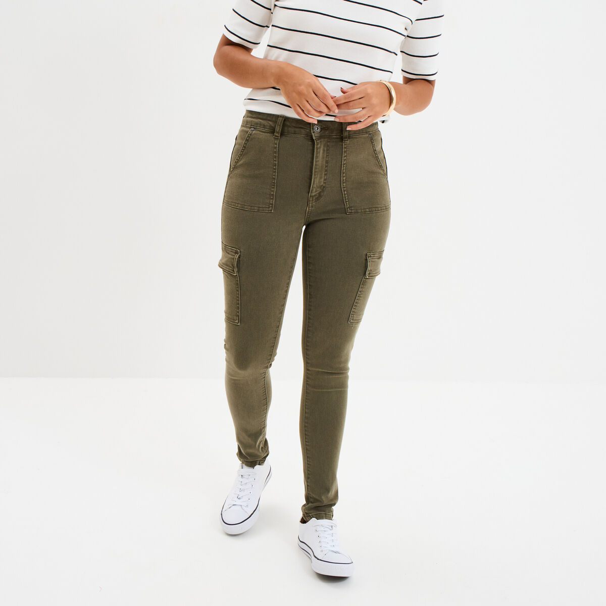 Pantalon cargo skinny 7/8ème Liberto vert kaki femme