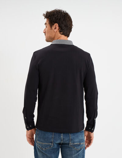 Polo manches longues coton majoritaire noir homme