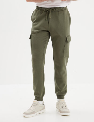 Pantalon jogging cargo poches latérales vert kaki homme