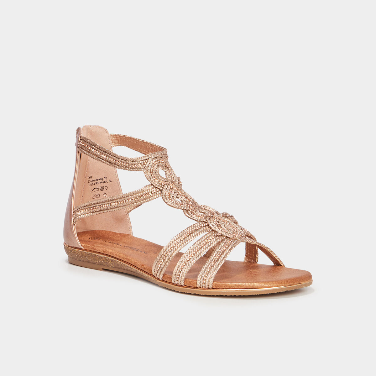 Sandales brides tress&eacute;es strass Claudia rose champagne femme