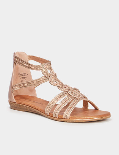 Sandales brides tress&eacute;es strass Claudia rose champagne femme