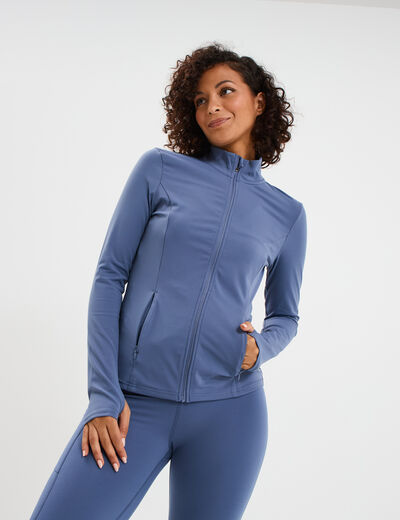 Veste de sport ajust&eacute;e avec fermeture bleu fonc&eacute; femme