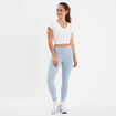 Legging stretch taille élastiquée bleu gris femme