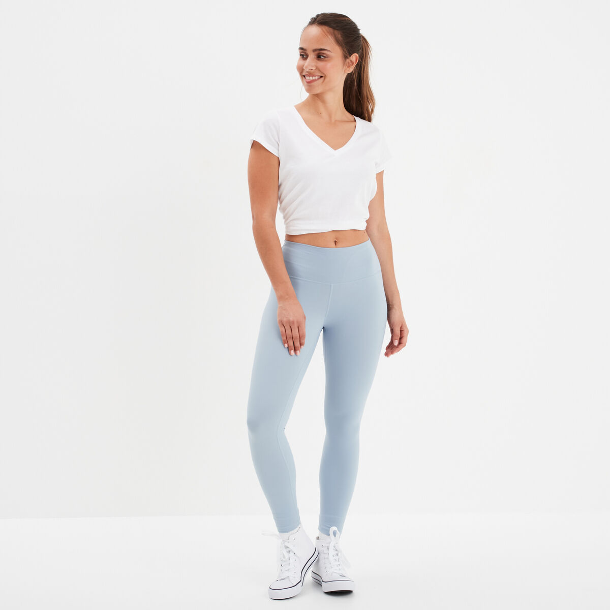 Legging stretch taille élastiquée bleu gris femme