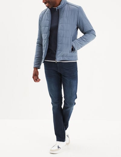 Blouson court zippé col montant bleu foncé homme