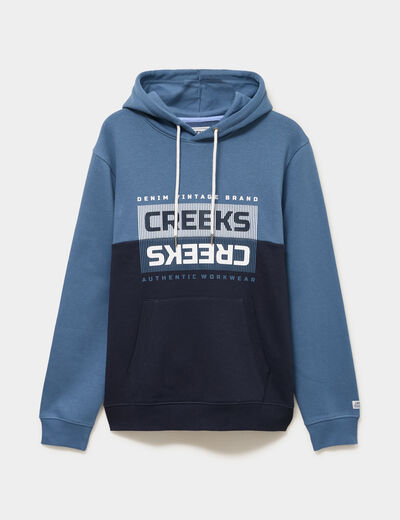 Sweat hoodie 1 poche &agrave; capuche molleton bleu gris homme