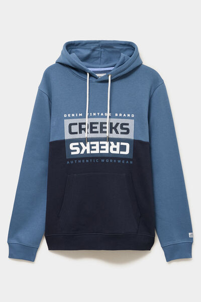 Sweat hoodie 1 poche &agrave; capuche molleton bleu gris homme