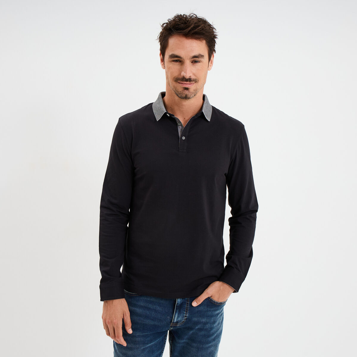 Polo manches longues coton majoritaire noir homme