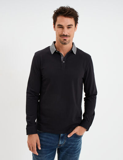 Polo manches longues coton majoritaire noir homme