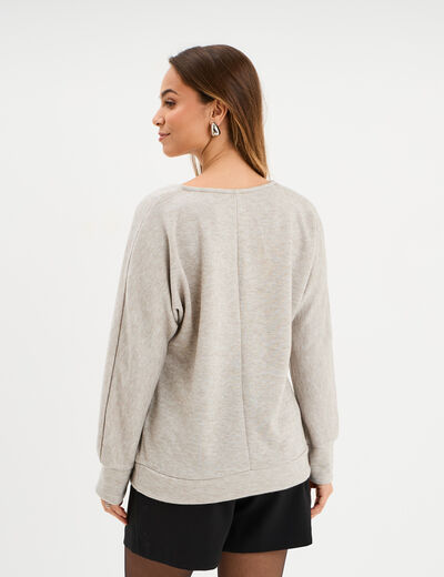 Pull chauve-souris col en V détail zippé sable femme
