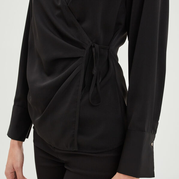 blouse satin col v cache coeur mosquitos noir femme Blouse satin col V cache-coeur Mosquitos noir femme