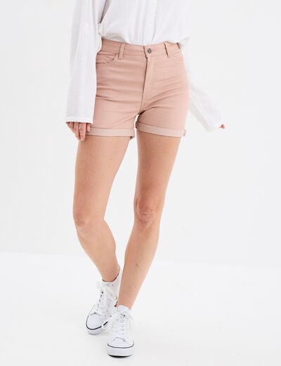 Short en jean slim rose poudrée femme