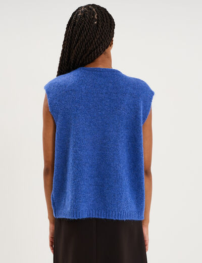 Gilet sans manches col V boutonn&eacute; bleu roi femme