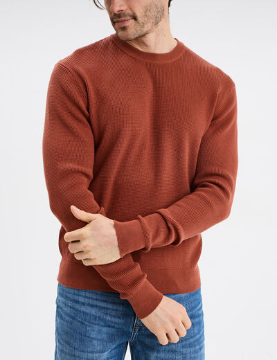 Pull avec col rond à relief terracotta homme
