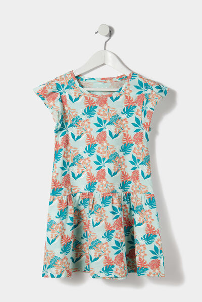 Robe courte évasée à volants bleu turquoise fille