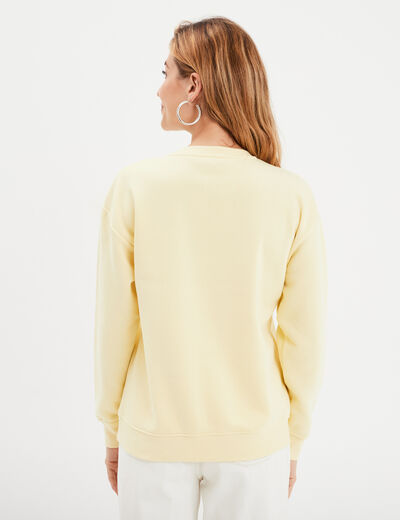 Sweat col rond manches longues jaune clair femme