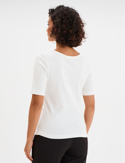 T-shirt col rond manches courtes coton blanc femme