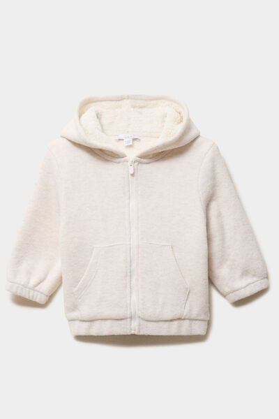 Gilet c&ocirc;tel&eacute; doubl&eacute; &agrave; capuche beige b&eacute;b&eacute; gar&ccedil;on