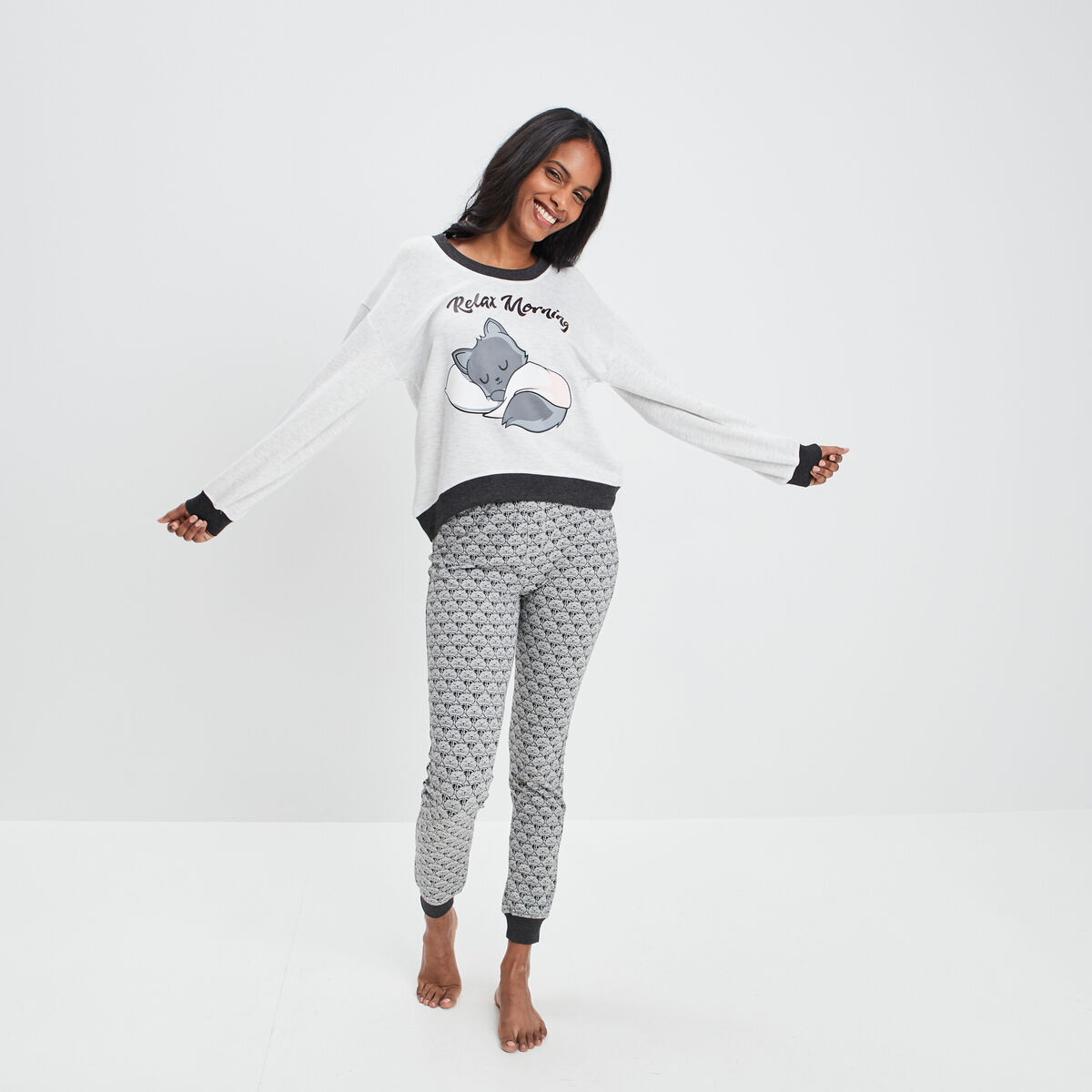 Ensemble pyjama 2 pièces gris clair femme
