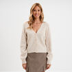 Gilet boutonn&eacute; col en V beige femme
