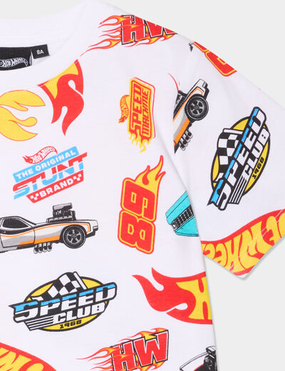 T-shirt manches courtes coton Hot Wheels blanc garçon