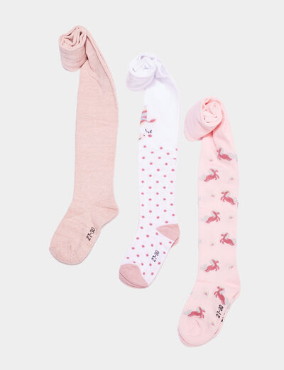 Lot 3 collants opaques coton rose fille