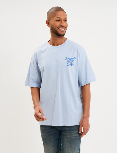 T-shirt coton &eacute;pais manches courtes bleu clair homme