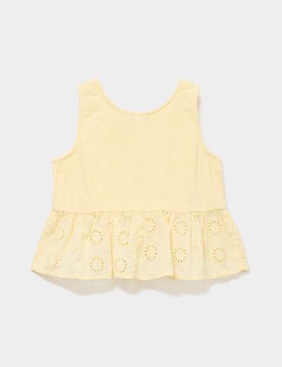 Blouse sans manches brod&eacute;e &agrave; volants jaune clair fille