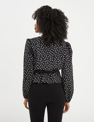 Blouse effet satin col cache-coeur noir femme