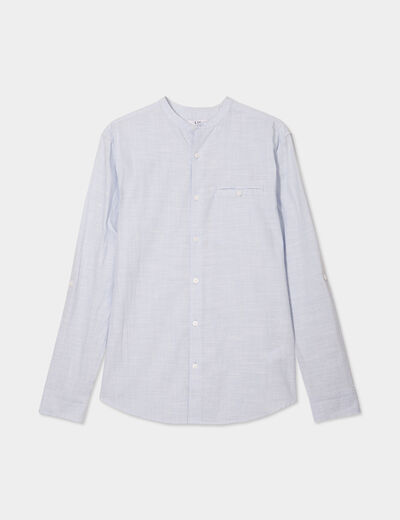 Chemise col mao manches longues coton bleu ciel homme