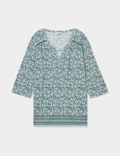 T-shirt manches 3/4 vert foncé femme grande taille