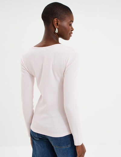 T-shirt coton stretch manches longues rose clair femme