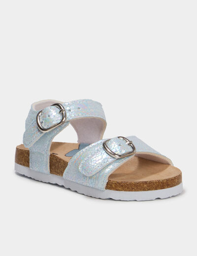 Sandales &agrave; paillettes et boucles bleu ciel b&eacute;b&eacute; fille