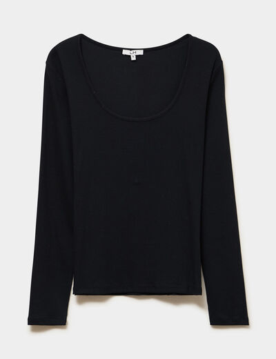 T-shirt coton stretch manches longues noir femme