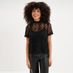 T-shirt dentelle manches courtes noir femme