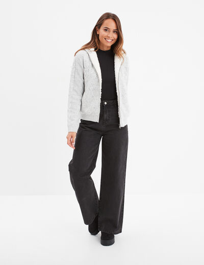 Sweat zippé doublure effet sherpa gris femme