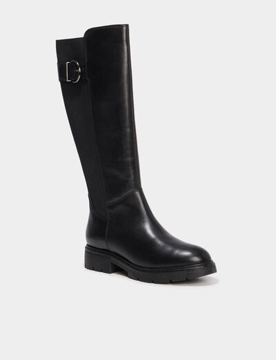 Bottes en cuir avec boucles noir femme