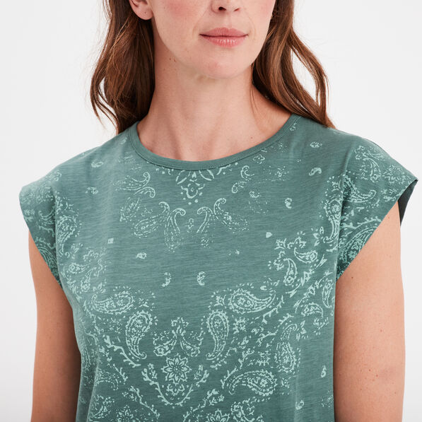 T-shirt col rond manches courtes Creeks vert émeraude femme