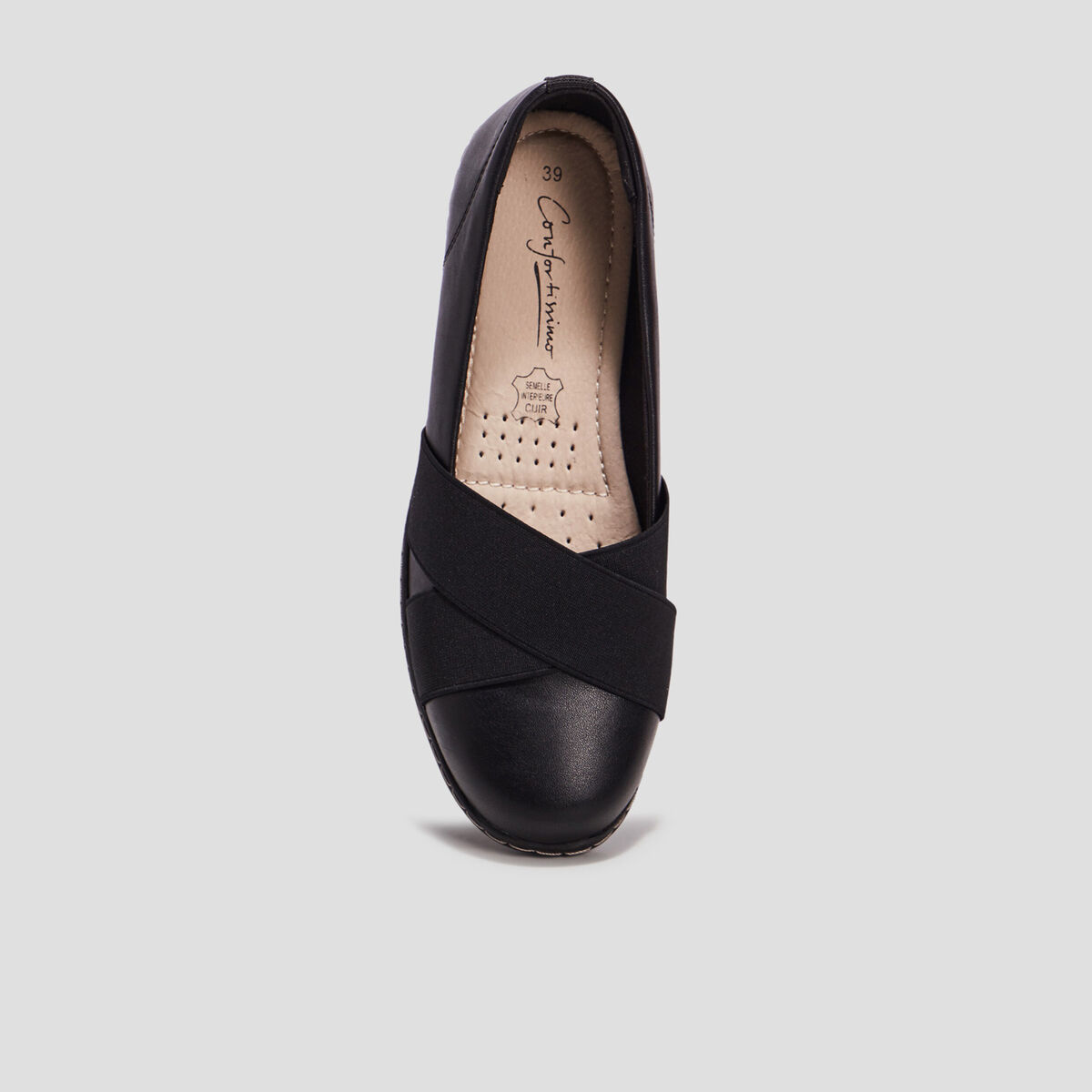 Ballerines compensées en cuir noir femme