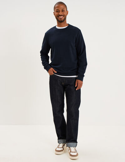 Sweat molleton col rond bleu marine homme