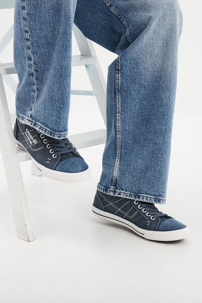Baskets basses en toile &agrave; lacets bleu homme