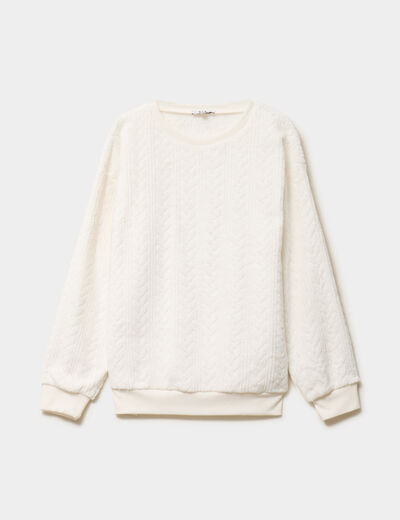 Haut de pyjama sweat polaire torsad&eacute; blanc femme