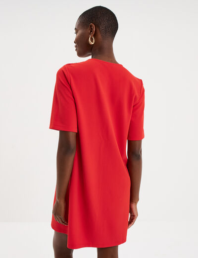 Robe droite cr&ecirc;pe manches courtes rouge femme
