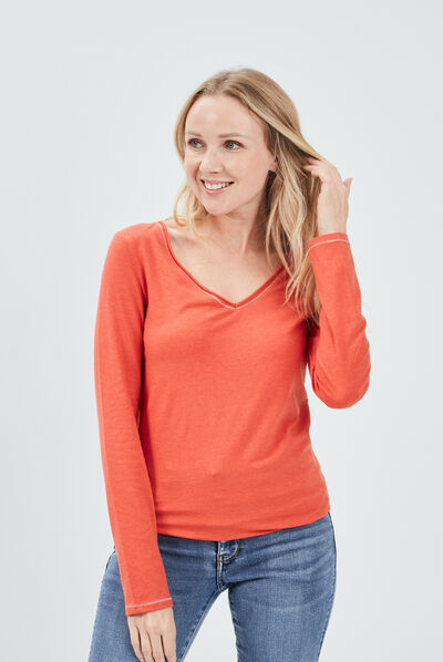 T-shirt manches longues terracotta femme